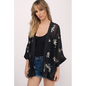 Moon Child Sheer Sequin Embroidered Kimono
